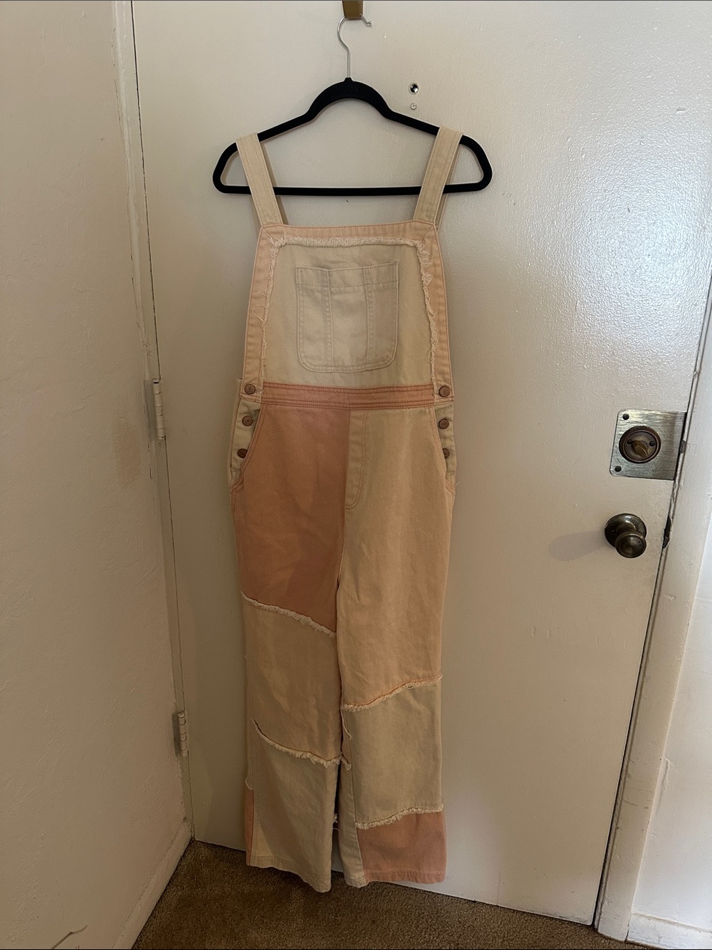 Urban Outfitters Pink Ivory Denim Patchwork Overall Button Pockets M